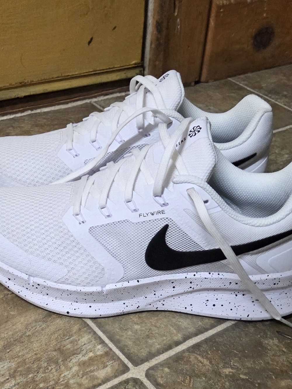 Nike Women’s White Flywire Running Shoes with Black Swoosh